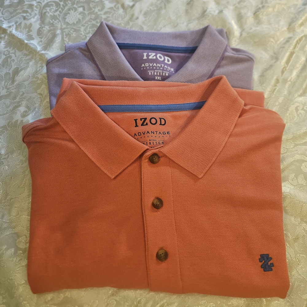IZOD Men's Short 2XL, Set Of 2 Short Sleeve Polo Shirt, Light Orange, Purple